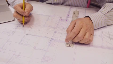 The engineer's hand correcting the drawing Stock-Footage 88815875