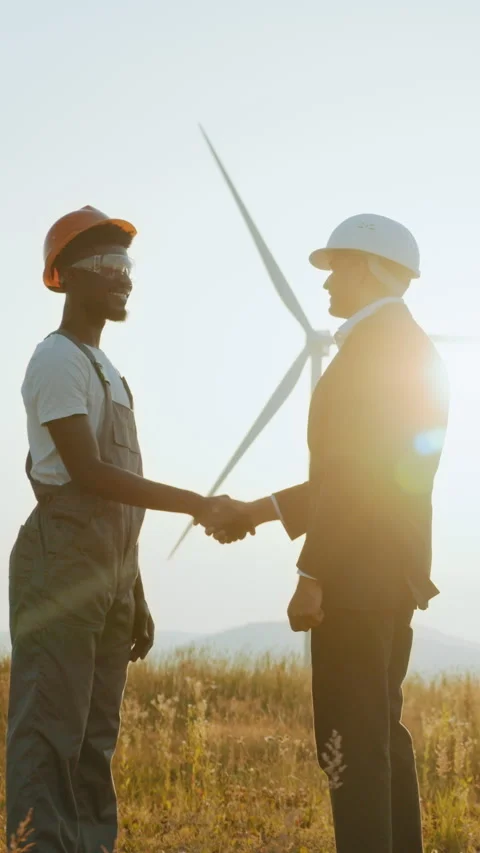 Engineers Handshake at Wind Turbine Stock Footage 318683771