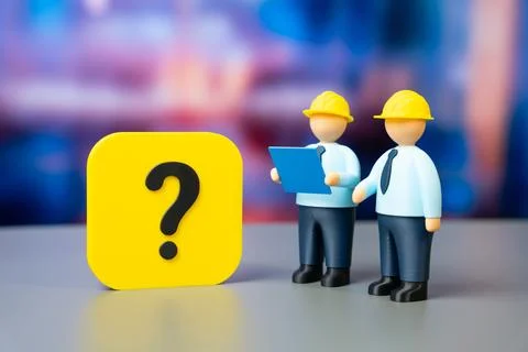 Engineers in hard hats with plans solve a technical challenge. Problem solv.. Stock Photos