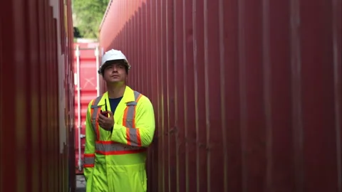 Engineers inspect the standards of containers that are made Stock Footage 308816055