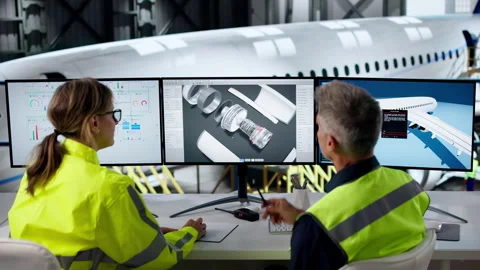 Engineers Inspecting Airplane Engine Parts Stock Footage 337225790
