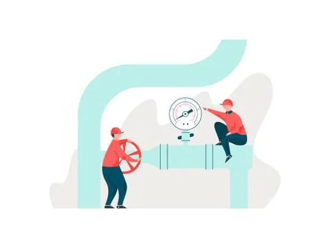 Engineers Inspecting Pipeline, Workers in Uniform Servicing Engineering Illustrazione stock