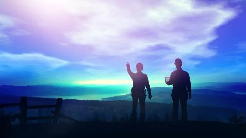 Engineers look at the site of future construction. Stock Illustration