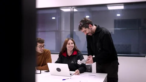 Engineers in the office using laptop in a cnc factory Stock Footage 262803109