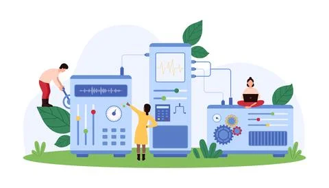 Engineers Operating High-Tech Audio Equipment concept Stock Illustration