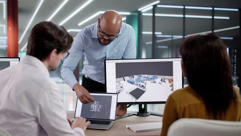 Engineers Optimizing Factory Floor Layout Stock Footage 331154325