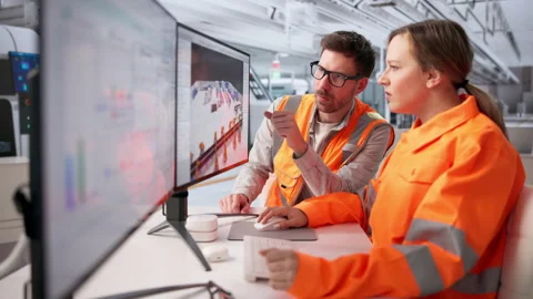 Engineers Optimizing Factory Floor Plan Stock Footage 332906644