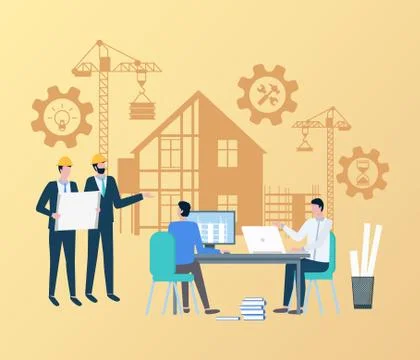 Engineers People Supervising Building Process Illustrazione stock
