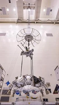 Engineers perform mass properties testing on the rocket-powered Stock Photos