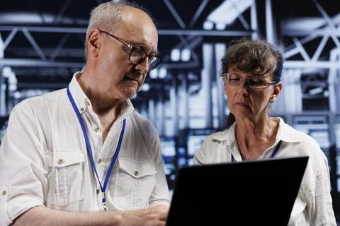 Engineers perform server tests Stock Photos