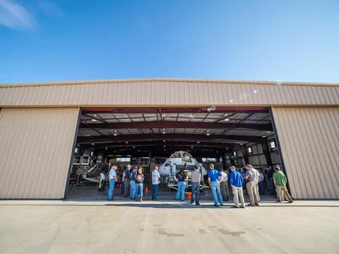 Engineers prepare to test the parachute system for NASAs Orion Stock Photos