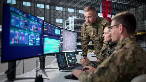Engineers Research Rocket Designs Using Desktop Computers Stock Footage 338168584