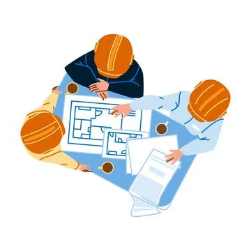 Engineers Researching Construction Plan Vector Stock Illustration