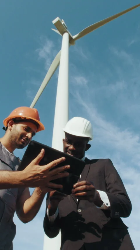 Engineers Reviewing Wind Turbine Stock Footage 318609953