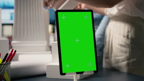 Engineers team share master plan ideas next to chroma key display Stock Footage 316793378