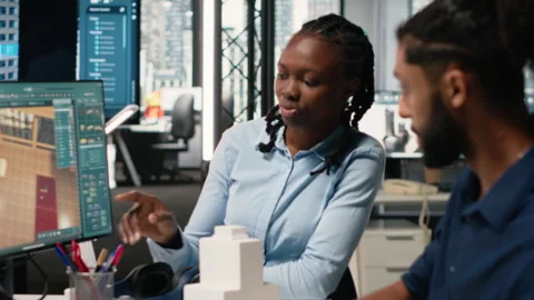 Engineers team using software for measurement and layout planning Video stock 316644552