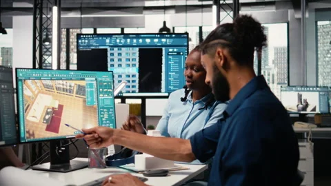 Engineers team using software for measurement and layout planning Video stock 316649655