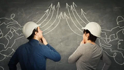 Engineers teamwork cooperation Stock Photos