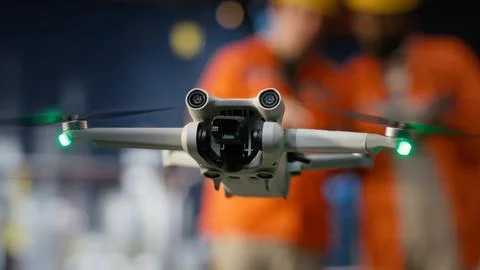 Engineers technicians using drone for remote operations and aerial mapping Stock Photos