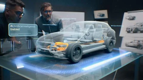 Engineers testing ai artificial intelligence system autopilot Foto stock