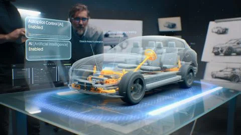 Engineers testing ai artificial intelligence system autopilot Stock Photos