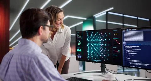 Engineers Training AI Models For Future Business Surveillance System Developm Foto stock