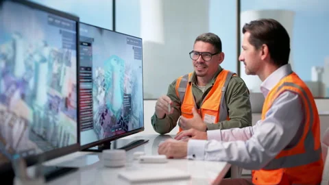 Engineers Use 3D Simulation Software Stock Footage 347902722
