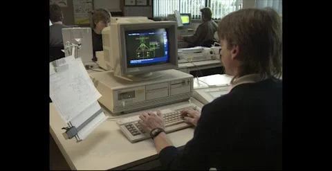 Engineers Using Cad Workstation In The 1990S Australia Video stock 318276139