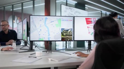 Engineers Using GIS Software To Inspect Construction Project Valuation Stockbeeldmateriaal 326049667