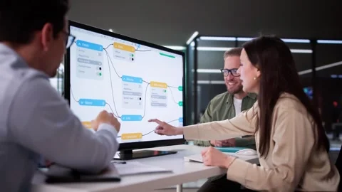 Engineers Using Node Editor For AI Research Stock Footage 309297353