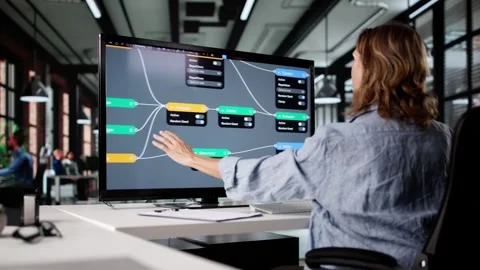 Engineers Using Node Editor For AI Research Stock Footage 310397136
