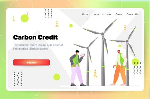 Engineers using smartphones near wind turbines responsibility of co2 emission Stock Illustration
