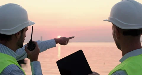 Engineers work at the seaport. Stock Footage 165769237