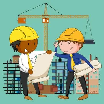 Engineers working at the construction site Stock Illustration