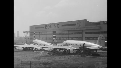 Engineers Working On Propeller Aircraft At Boeing Factory Stock Footage 111786798