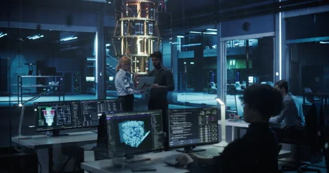 Engineers Working with Quantum Computer Stock Footage 318965123