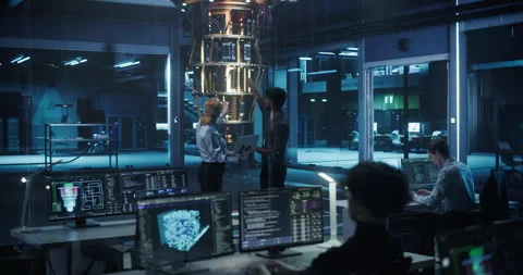 Engineers Working with Quantum Computer Stock Footage 318965150
