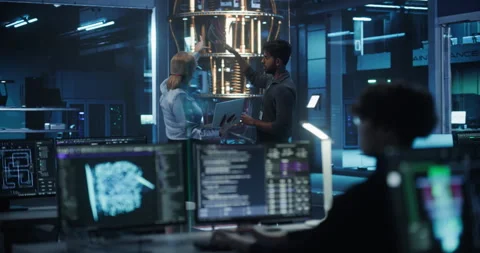 Engineers Working with Quantum Computer Stock Footage 318965158