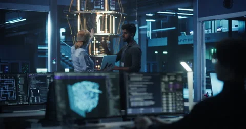 Engineers Working with Quantum Computer Stock Footage 318965164