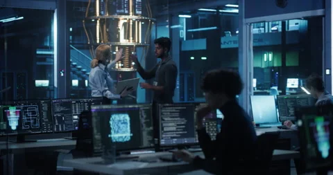 Engineers Working with Quantum Computer Stock Footage 318965220