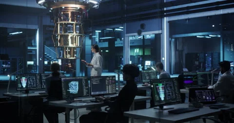 Engineers Working with Quantum Computer Stock Footage 318965363