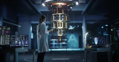 Engineers Working with Quantum Computer Stock Footage 318965724