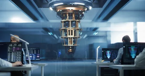 Engineers Working with Quantum Computer Stock Footage 318965935