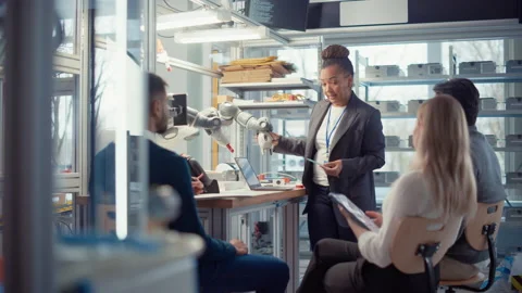 Engineers Working On Robotic Arm Work Stock Footage 187570835