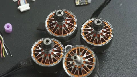 Engines from the FPV drone lie on the table Video stock 149774161