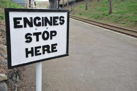 Engines stop here sign Stock Photos