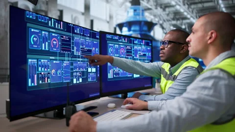 Enginners Checking Data On Computer Stock Footage 335450964