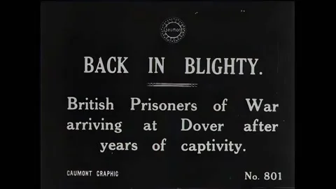 ENGLAND - 1919 - Freed British POWs return home to Dover by ship. Stock Footage 296693553