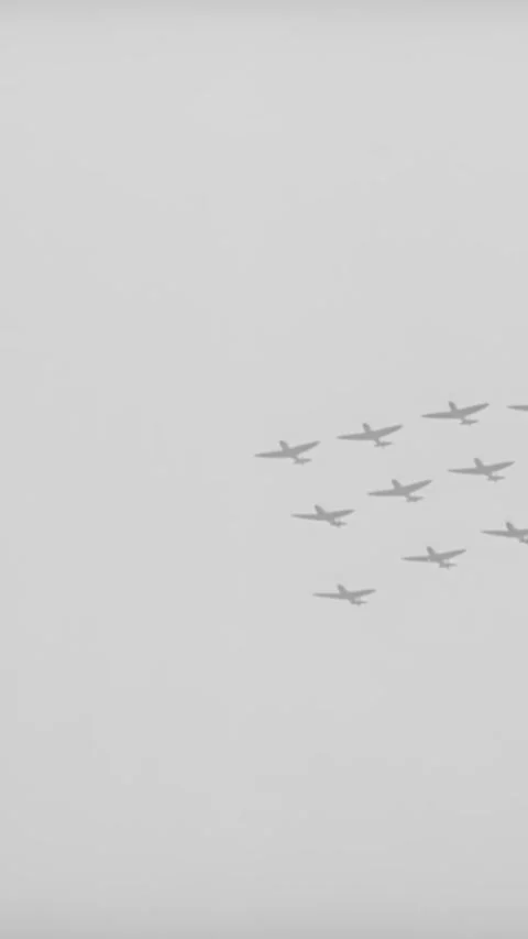 ENGLAND - 1940s - RAF Spitfires take off from foggy airfields in Britain. Stock Footage 342257124