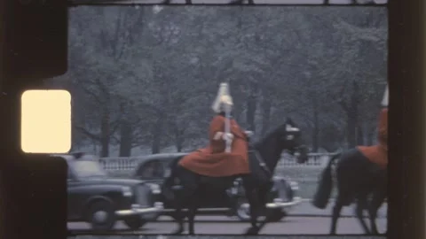 England 1970s, crowd and mounted guards outside Buckingham Palace Stock Footage 338169233